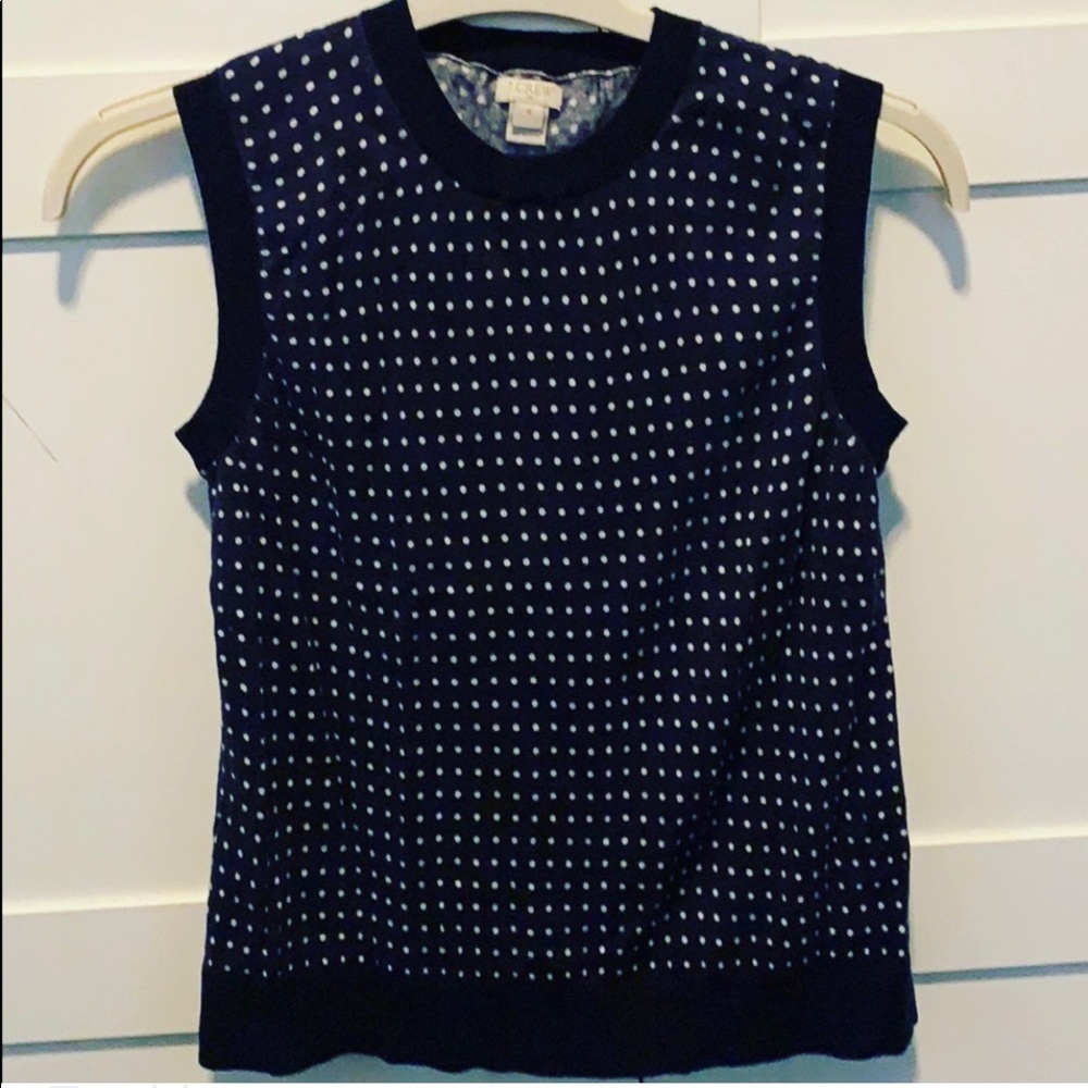 J.Crew Navy Blue White Polka Dot Sleeveless Cotton Top Size Medium